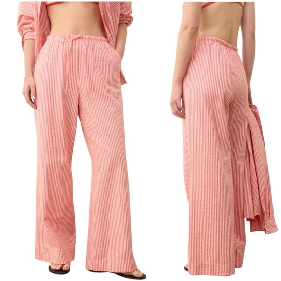 Marine Layer Seersucker Drawstring Wide Leg Pant Orange & Cream Stripe Size XS - Picture 1 of 12